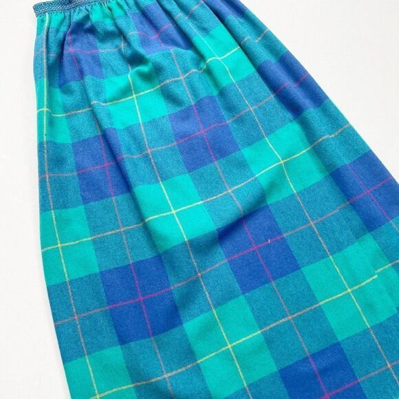 Vintage Plaid A-line Wrap Skirt Size XS Blue Green Wool Plaid Mid Century Modern - Picture 2 of 8